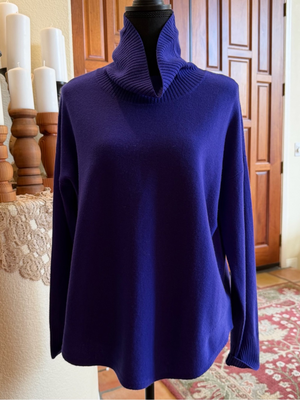 Eileen Fisher 100% Wool Cowl Neck Sweater Purple Size XS